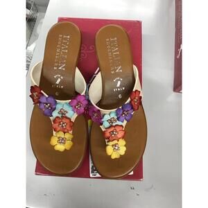 Italian shoemakers brand handmade 2” wedge sandals size 6 multi floral gems